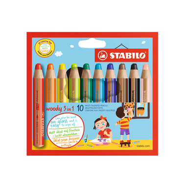 Kredki dla dzieci Stabilo Woody 3w1 – kredka ołówkowa + woskowa + akwarela 10 kol.