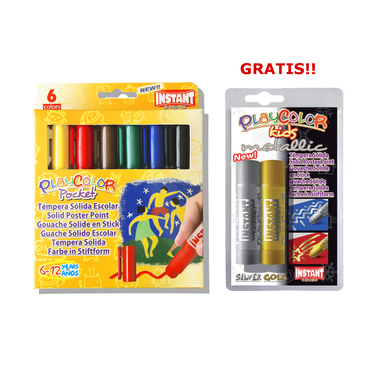 Farbki dla dzieci w sztyfcie POCKET Playcolor Instant 6 kol. + złota i srebrna gratis!
