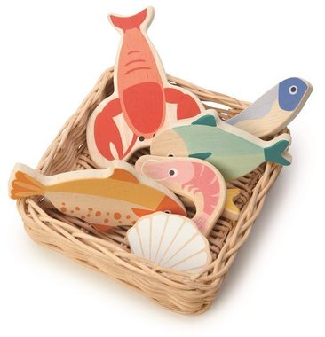 Wiklinowy koszyk z rybami i owocami morza Tender Leaf Toys