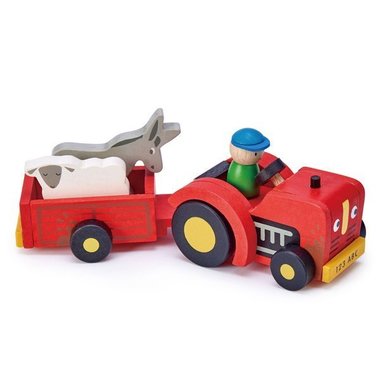 Drewniany traktor z przyczepą ze zwierzątkami Tender Leaf Toys