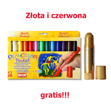 Farbki dla dzieci w sztyfcie POCKET Playcolor Instant 12 kol. + złota i czerwona gratis!